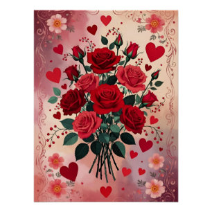 Poster Roses rouges, Saint-Valentin,