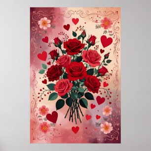 Poster Roses rouges, Saint-Valentin,