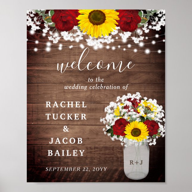Poster Roses rustiques de tournesols Mason Jar Mariage de (Devant)