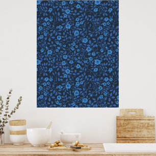 Poster Roses sauvages en bleu