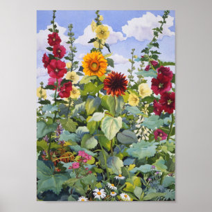 Poster Roses trémière et tournesols 2005