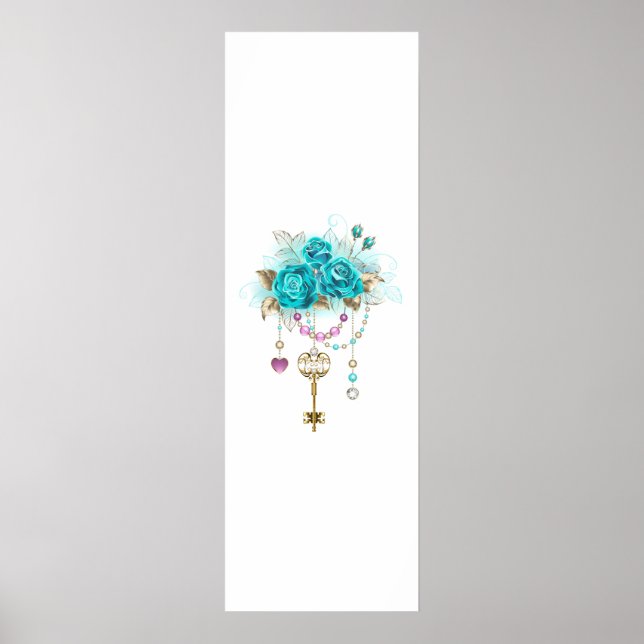 Poster Roses turquoise avec touches (Devant)
