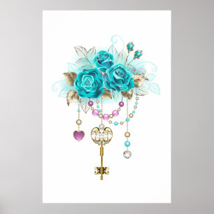 Poster Roses turquoise avec touches