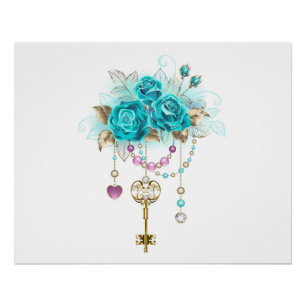 Poster Roses turquoise avec touches