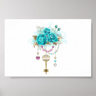 Poster Roses turquoise avec touches