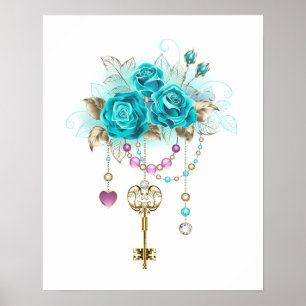 Poster Roses turquoise avec touches
