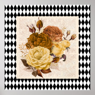 Poster Roses vintages du jardin Arlequin
