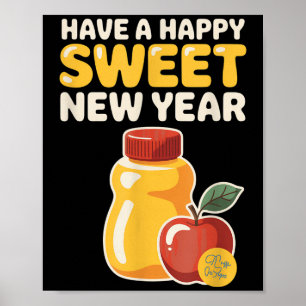 Poster Rosh Hashanah Bonne Année Sucrée Ourson Juif