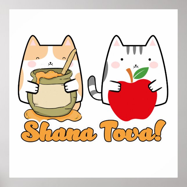 Poster Rosh Hashanah kawaii Chats - Nouvel An juif (Devant)