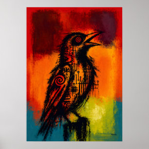 Poster Rossignol abstrait dans les champs de couleur expr