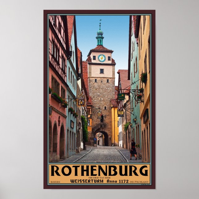 Poster Rothenburg od Tauber - Weisserturm (Devant)