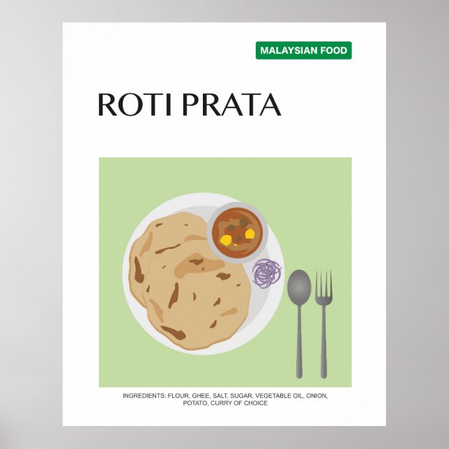 Poster Roti Prata, Malaisie Travel Food Wall Art (Devant)