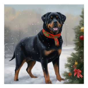 Poster Rottweiler dans la neige à Noël