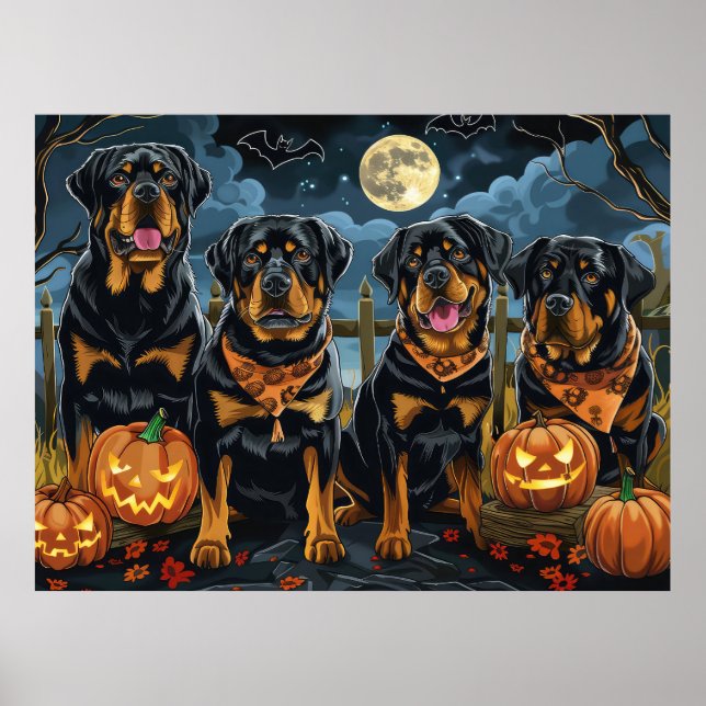 Poster Rottweiler Halloween Éffrayant (Devant)