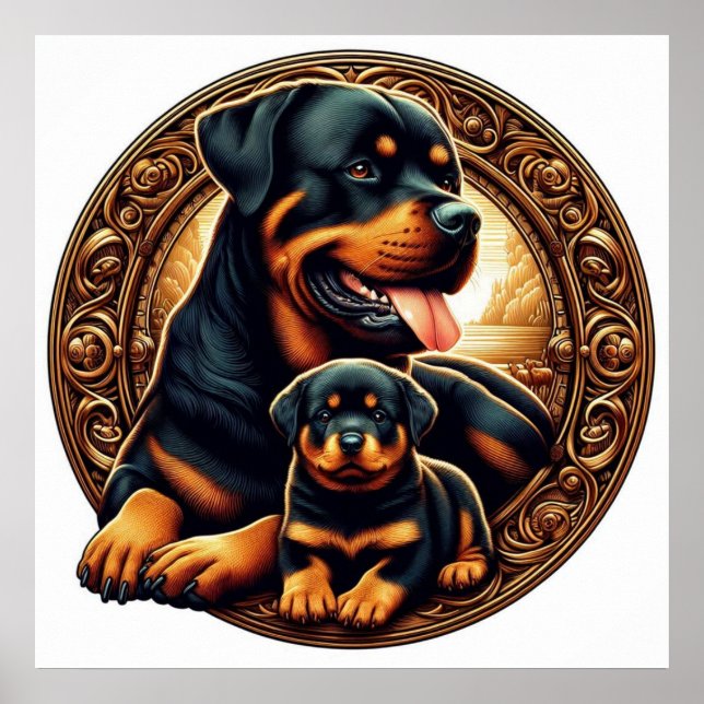 Poster Rottweiler Mom and Puppy 04 5000X (Devant)
