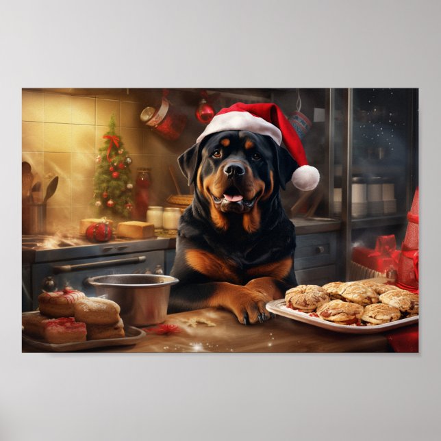 Poster Rottweiler Noël Cookies Festive Fêtes (Devant)