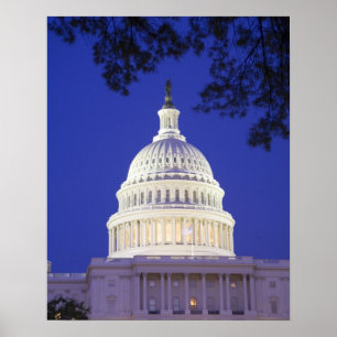 Poster Rotunda du capitol des États-Unis la nuit,