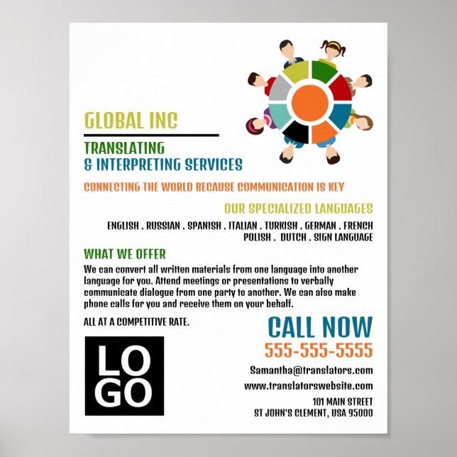 Poster Roue de communication, traducteur et interprète (Devant)