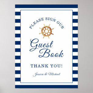 Poster Roue de direction Mariage nautique Signet livre d'