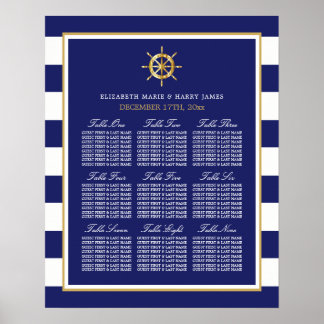 Poster Roue d'or nautique, Marine & Gold Seating Chart