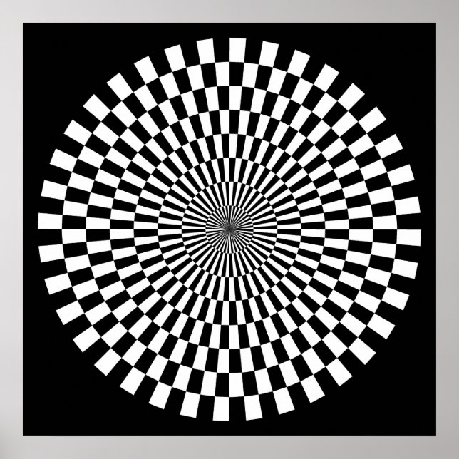 Poster Roue Op Art - Noir et Blanc sur Noir (Devant)
