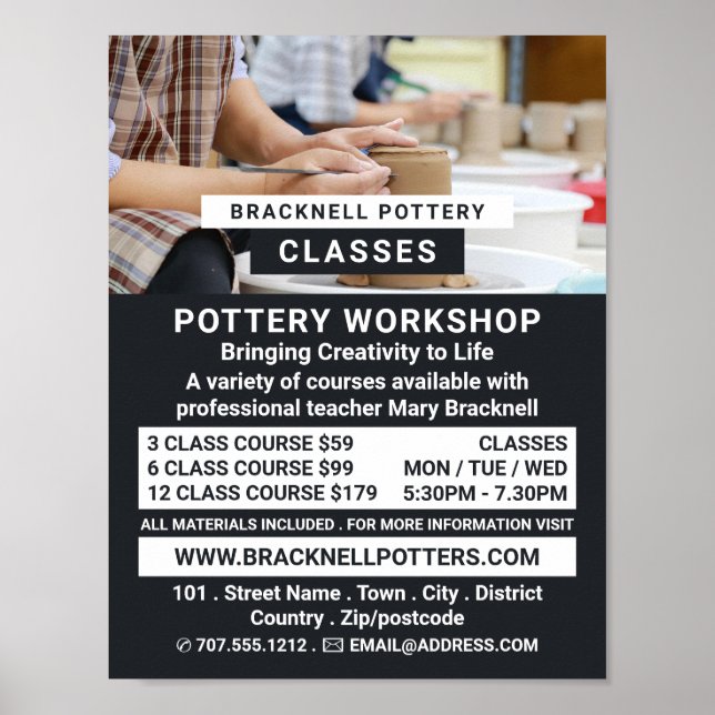 Poster Roues Potter, Classes De Poterie, Potters Advert (Devant)