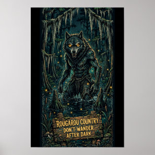 Poster Rougarou — Panneau d'avertissement de Bayou