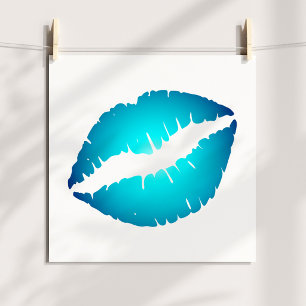 Poster Rouge à lèvres Aqua Blue sur fond blanc