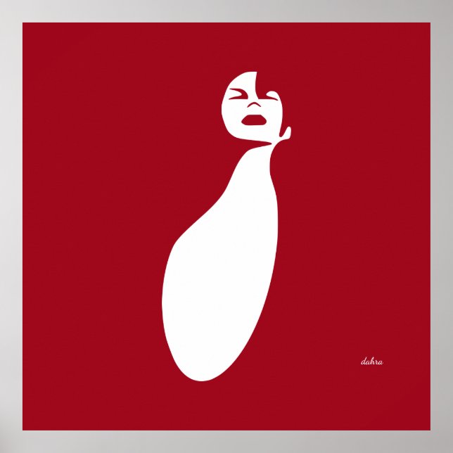 Poster rouge abstraite femme noire levant les cheveux nat (Devant)
