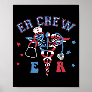 Poster Rouge Blanc & Blue Er Crew Funny Nurse Urgence