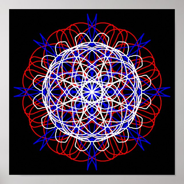Poster Rouge Blanc Bleu Noir Art Abstrait Kaleidoscope (Devant)