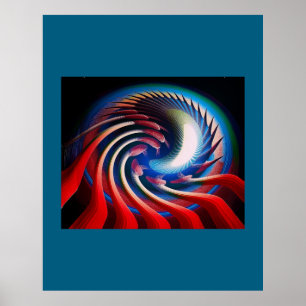 Poster Rouge blanc et bleu Imaginaire fractal