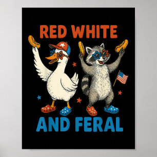 Poster Rouge Blanc Et Féroce Raton Laveur Drôle & Oie Rid