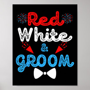 Poster Rouge Blanc Et Groom Fête De Mariage Drôle 4 Juil