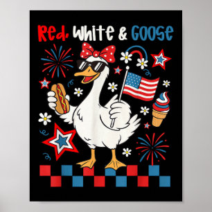 Poster Rouge Blanc Et Oie 4 Juillet Oie Patriotique Wo