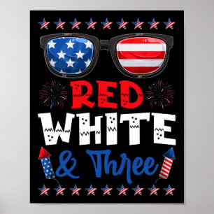 Poster Rouge Blanc Et Trois 3E Anniversaire Américain Dra