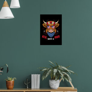 Poster Rouge Blanc et Vache Highland Moo 4 juillet 250 An