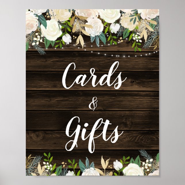 Poster Rouge Blanc Floral Lights Cartes & Cadeaux (Devant)