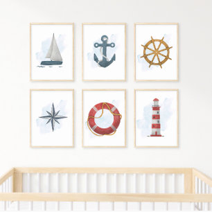 Poster Rouge Blanc Lifebuoy Life Préserver Océan Nautique
