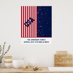 Poster Rouge Bleu 4 juillet Fête de l'Indépendance