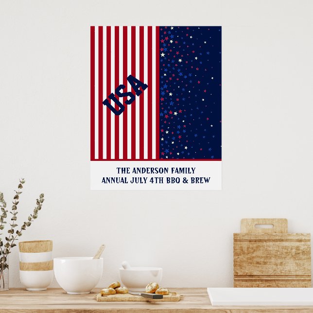 Poster Rouge Bleu 4 juillet Fête de l'Indépendance (Cuisine)
