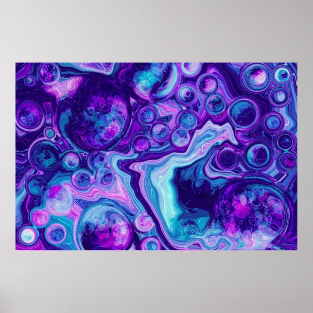Poster Rouge, Bleu, Bokeh Rose Marbre Fluid Art (Devant)