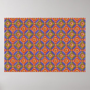 Poster Rouge Bleu Rustique Motif Cercle Egypte Artistique