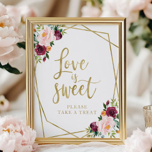 Poster Rouge Bourguignon Floral  L'Amour Est Doux Enseign