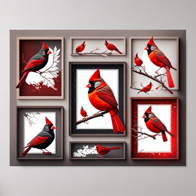 Poster rouge des oiseaux cardinaux du Nord (Devant)