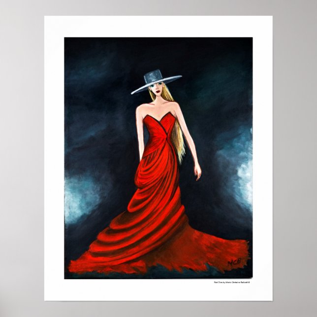 Poster Rouge Diva Mode Illustration 20 x 16 Imprim (Devant)