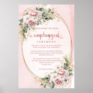 Poster Rouge doré rose Fleurs bohèmes Cérémonie débranché