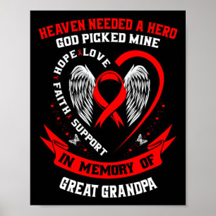 Poster Rouge En Mémoire De Grand-Père Maladie Cardiaque C
