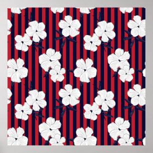 Poster Rouge et bleu Floral botanique sans couture motif 