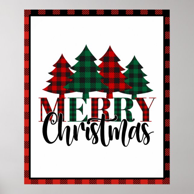 Poster Rouge et vert Buffalo Plaid Motif Joyeux Noël (Devant)